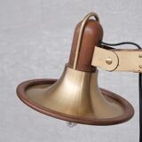 Lampadaire laiton et teck mid-century français