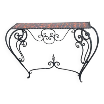 Vintage wrought iron tile console, damaged