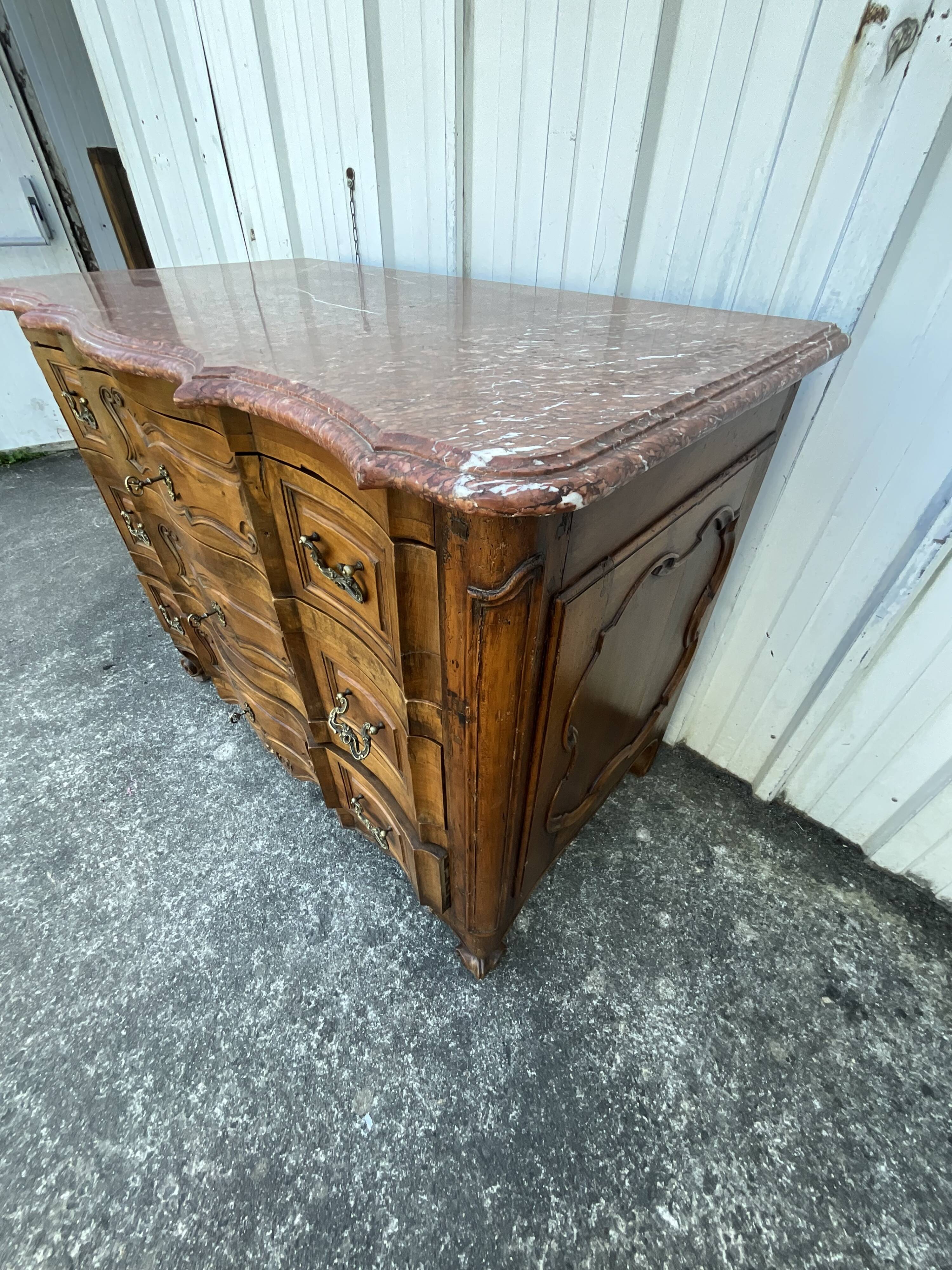 Louis XV Style Walnut Eel Chest of Drawers, Early 19th Century