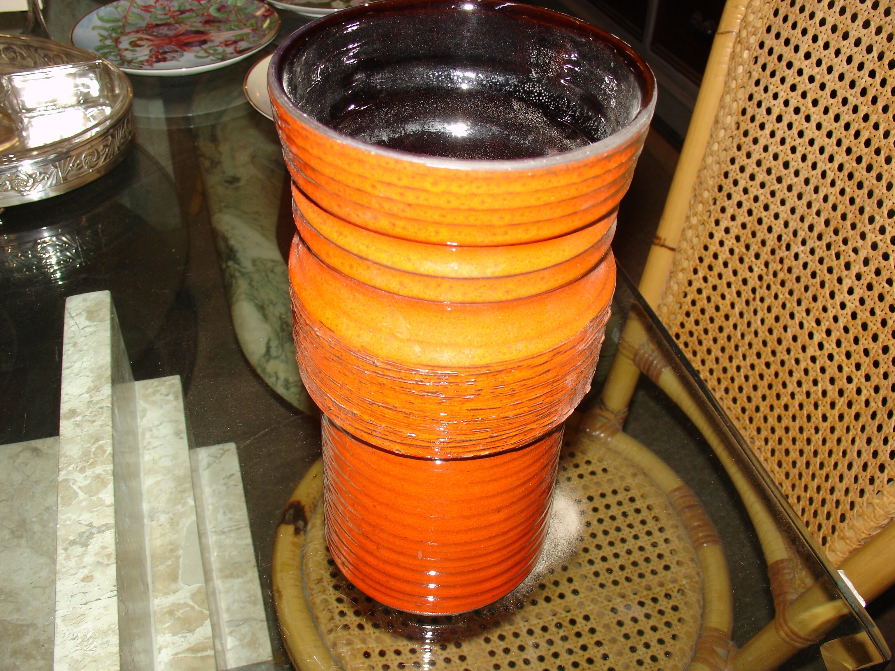 Orange tubular vase circa 1950/70