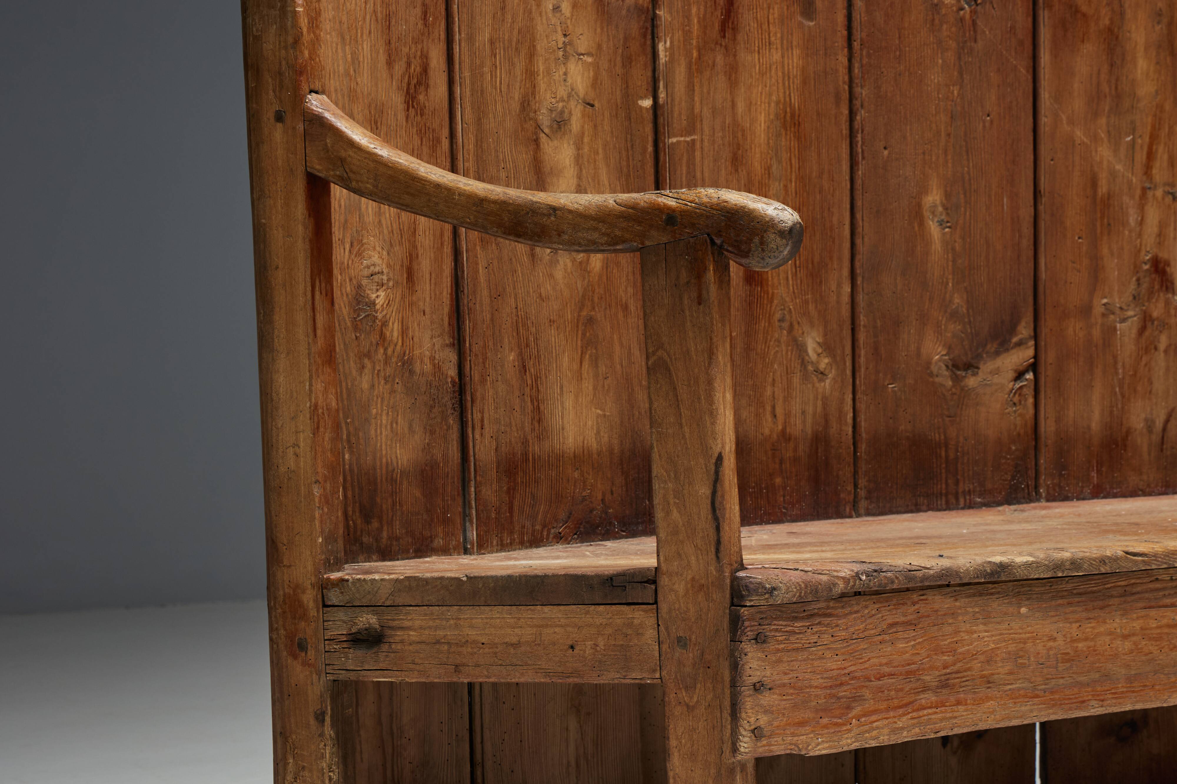 Rustic High-Back Tavern Settle, England, 18th Century