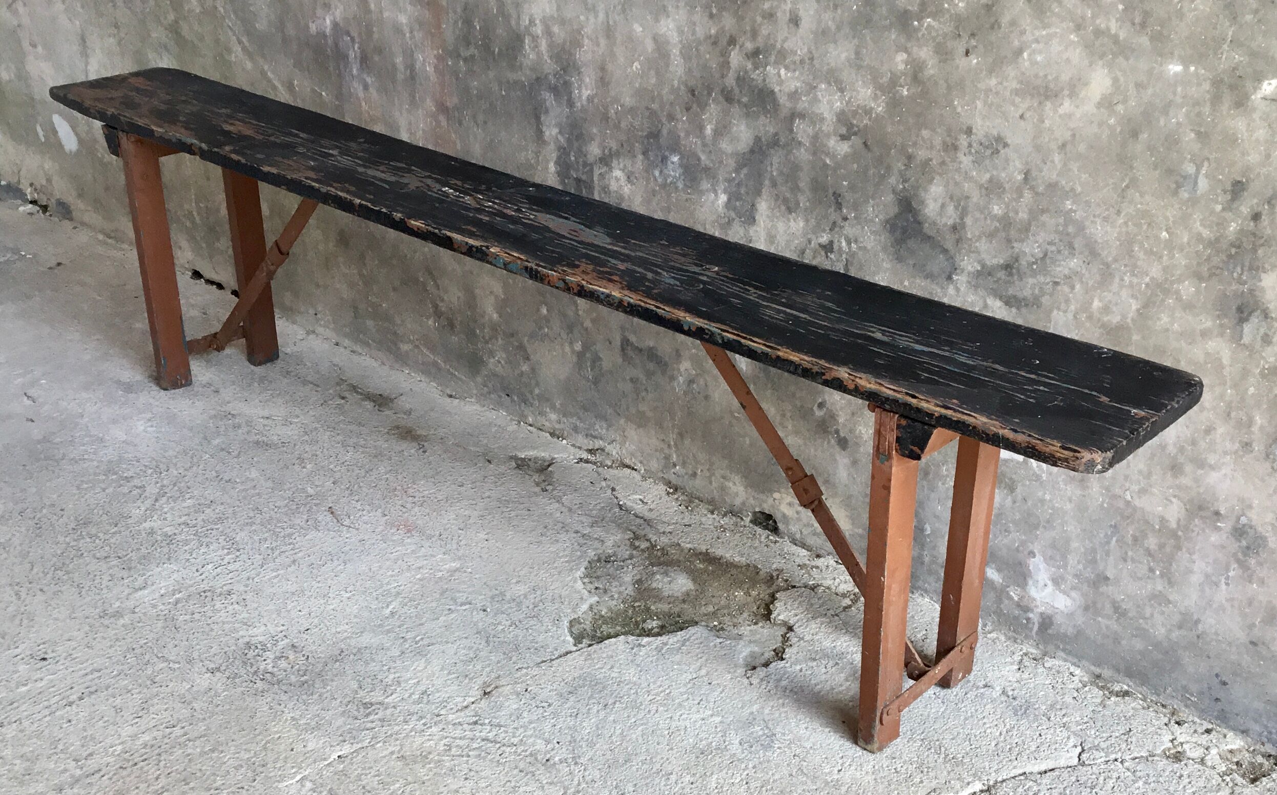 Folding all-wood guinguette bench - vintage mid-XXth