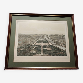 Old lithograph painting Fichot Lemercier general view of Paris taken from the Champs Elys roundabout