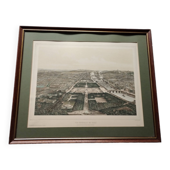 Old lithograph painting Fichot Lemercier general view of Paris taken from the Champs Elys roundabout
