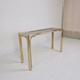 Italian Rectangle Side Table in Brass Bamboo and Smoked Glass, 1970s
