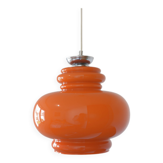 Vintage Orange Glass Pendant Light: Mid-Century Modern Hanging Lamp