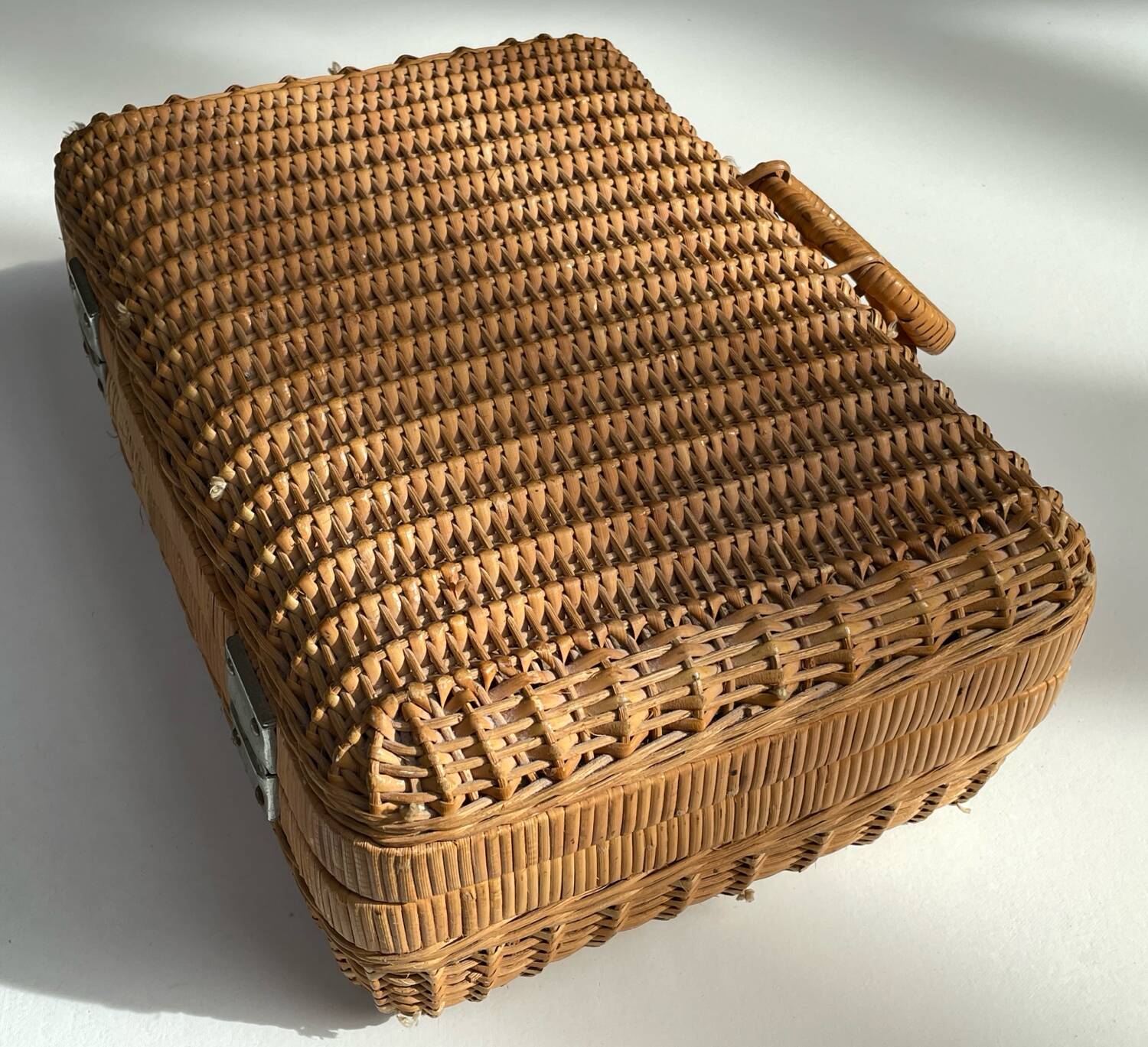Small vintage rattan suitcase, bohemian spirit, 1960s-70s.