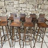 Set of 8 brutalist wrought iron bar stools 1970"