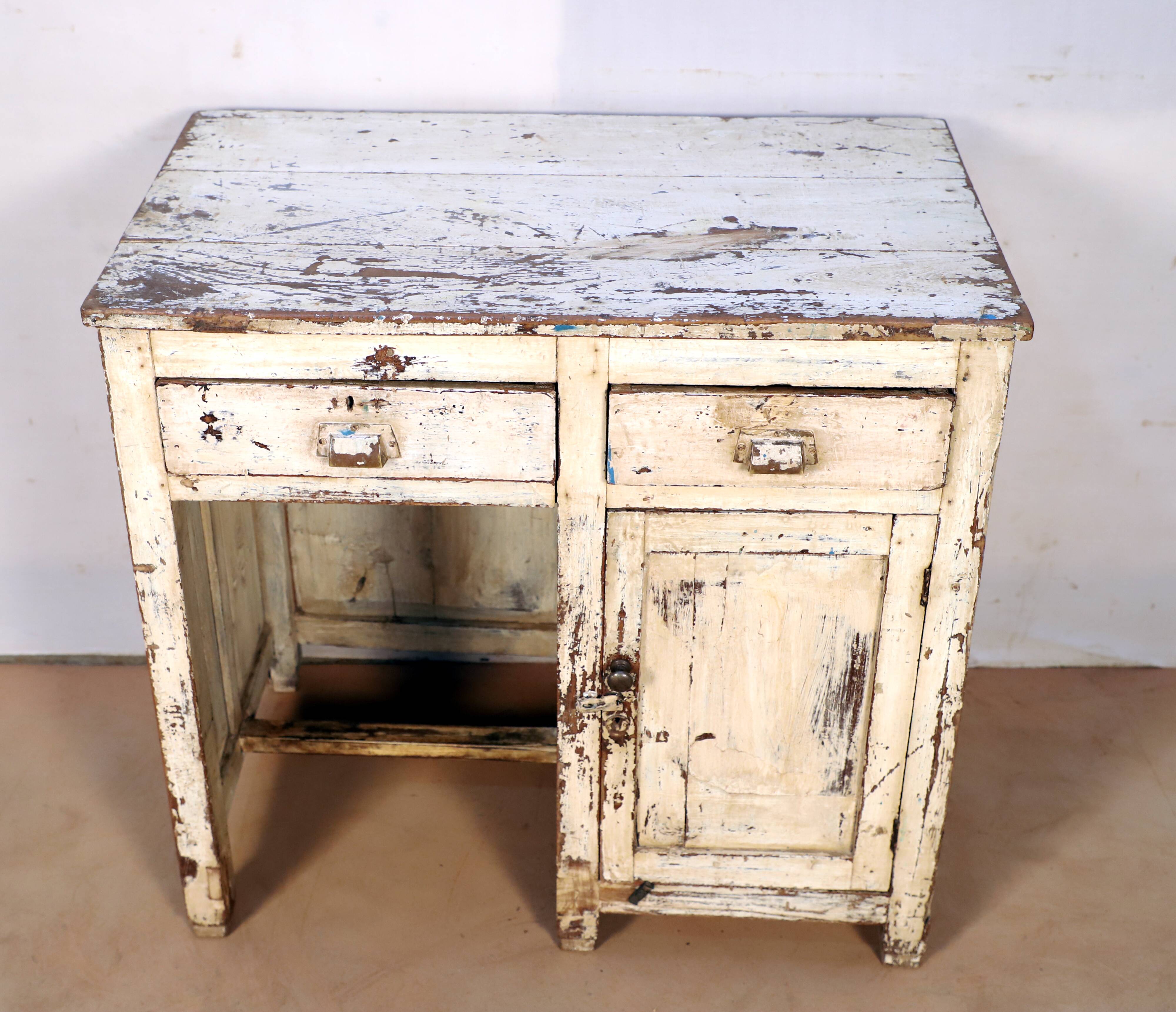 Old Burmese teak desk with original white patina