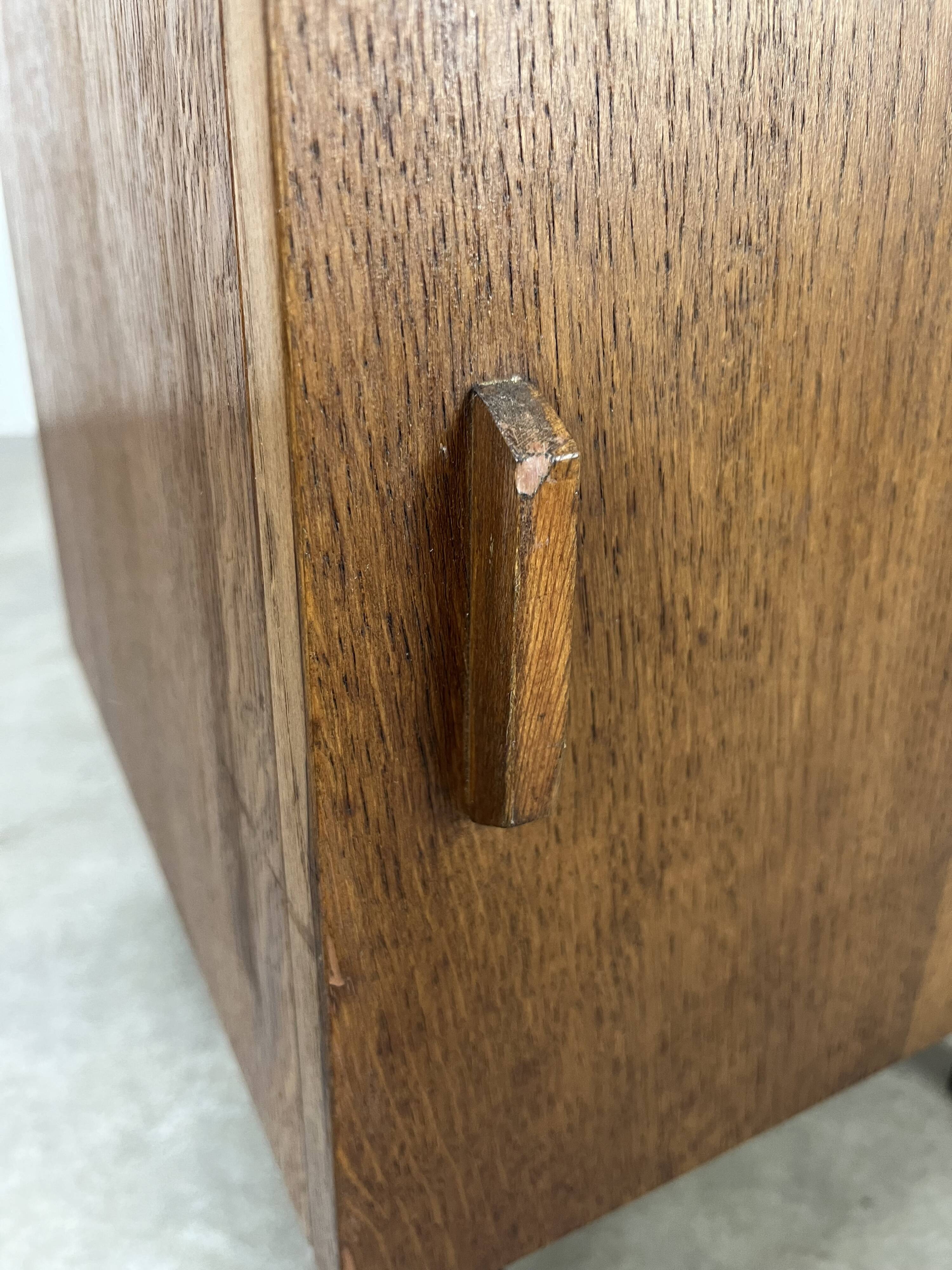 1950s modernist bedside table, wood and metal, vintage