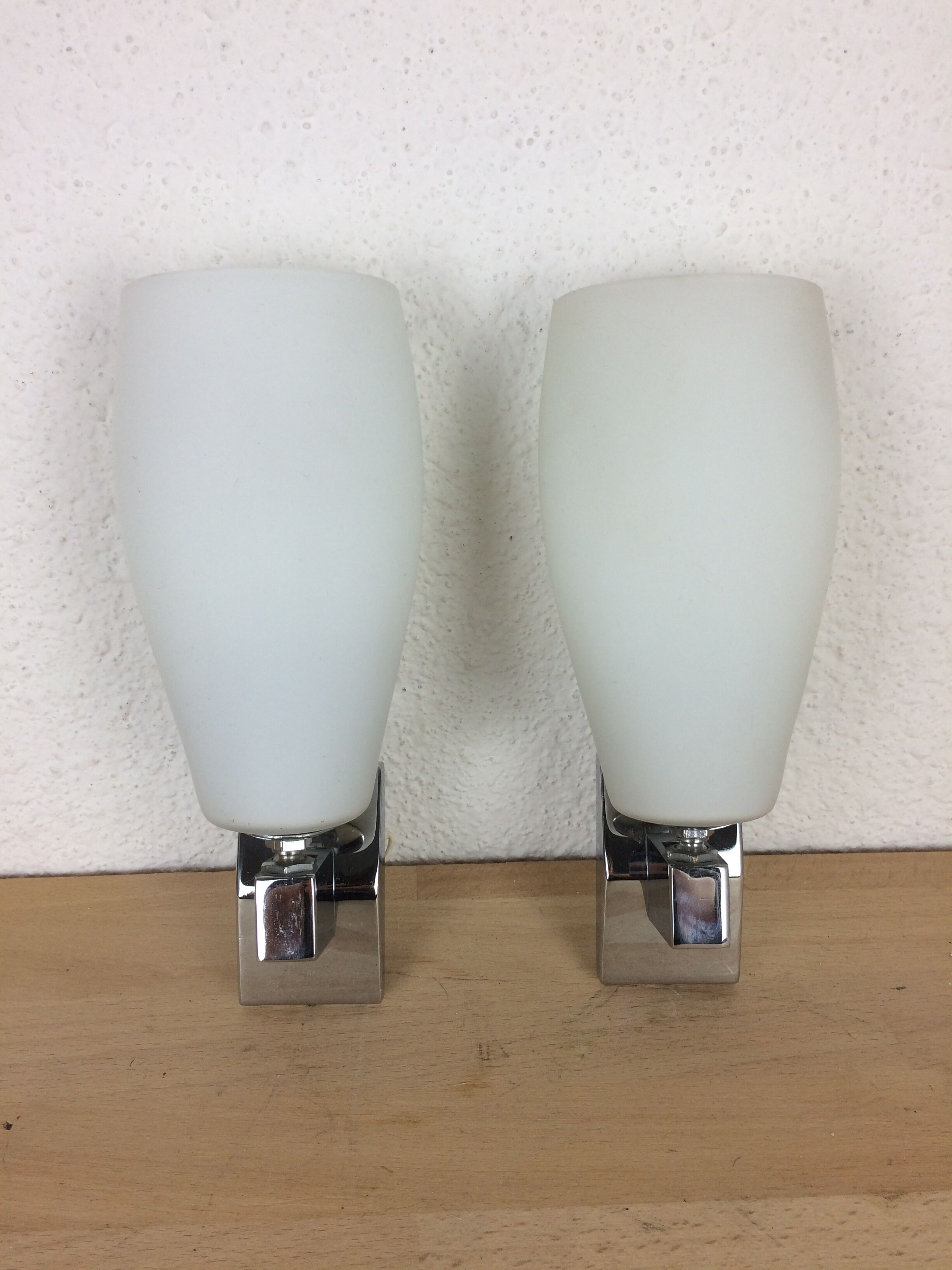 Pair of inda adjustable wall lamps, chrome and white opaline 70's