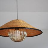 Suspension rotin/osier & verre ancien