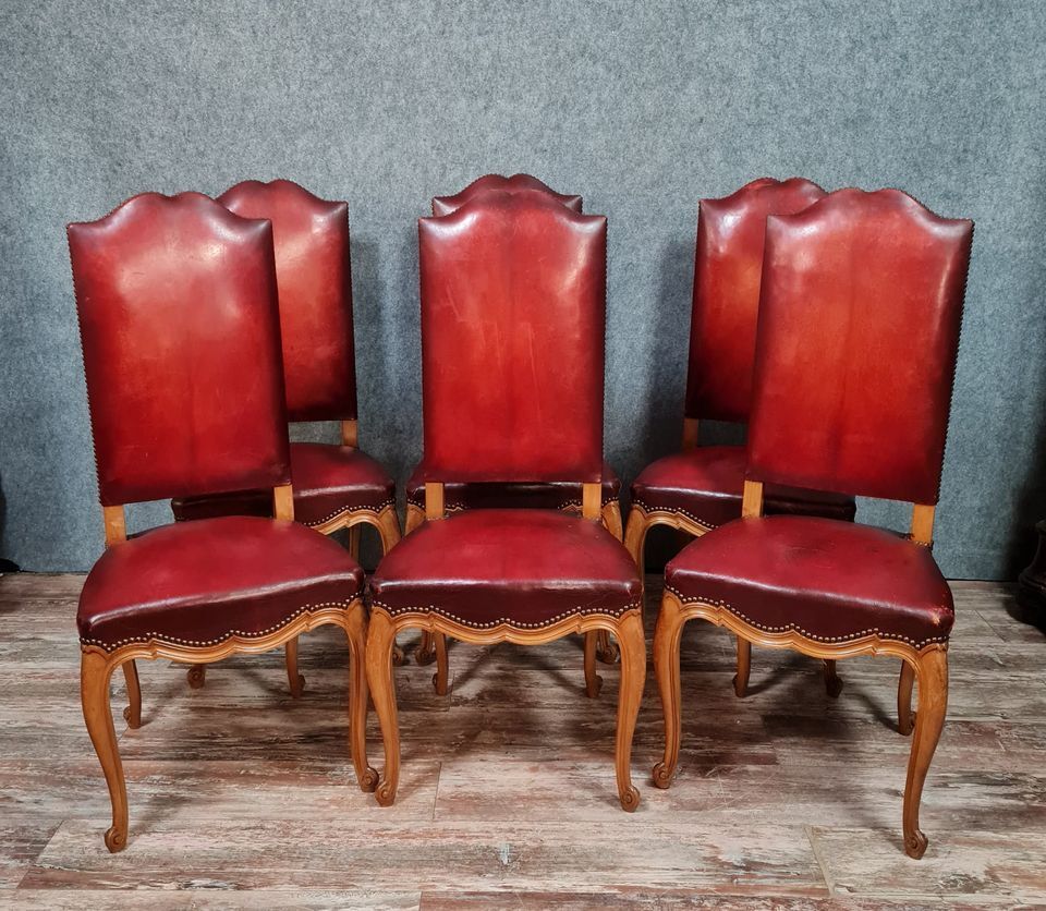 Series of 6 louis XV chairs neo-rustic in blond oak