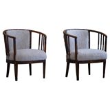 Pair of Danish armchairs in beech, reupholstered in lambswool, Art Nouveau, 1900s.