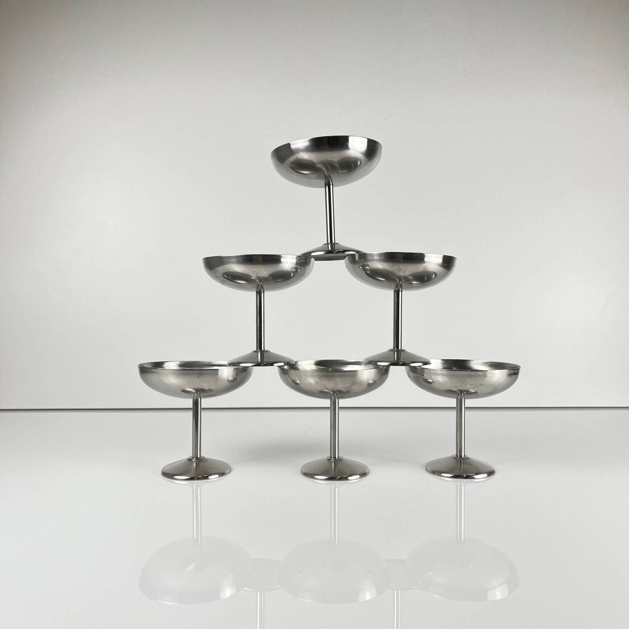 Set of 6 stainless steel ice cream/champagne glasses, Guy Degrenne