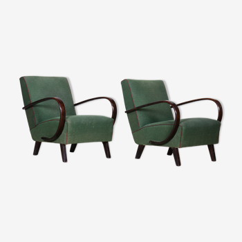 Pair of green czech art deco beech armchairs, Jindrich Halabala, Up Zavody, 1930s