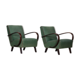 Paire de fauteuils en hêtre art deco tchèque vert, Jindrich Halabala, UP Zavody, années 1930