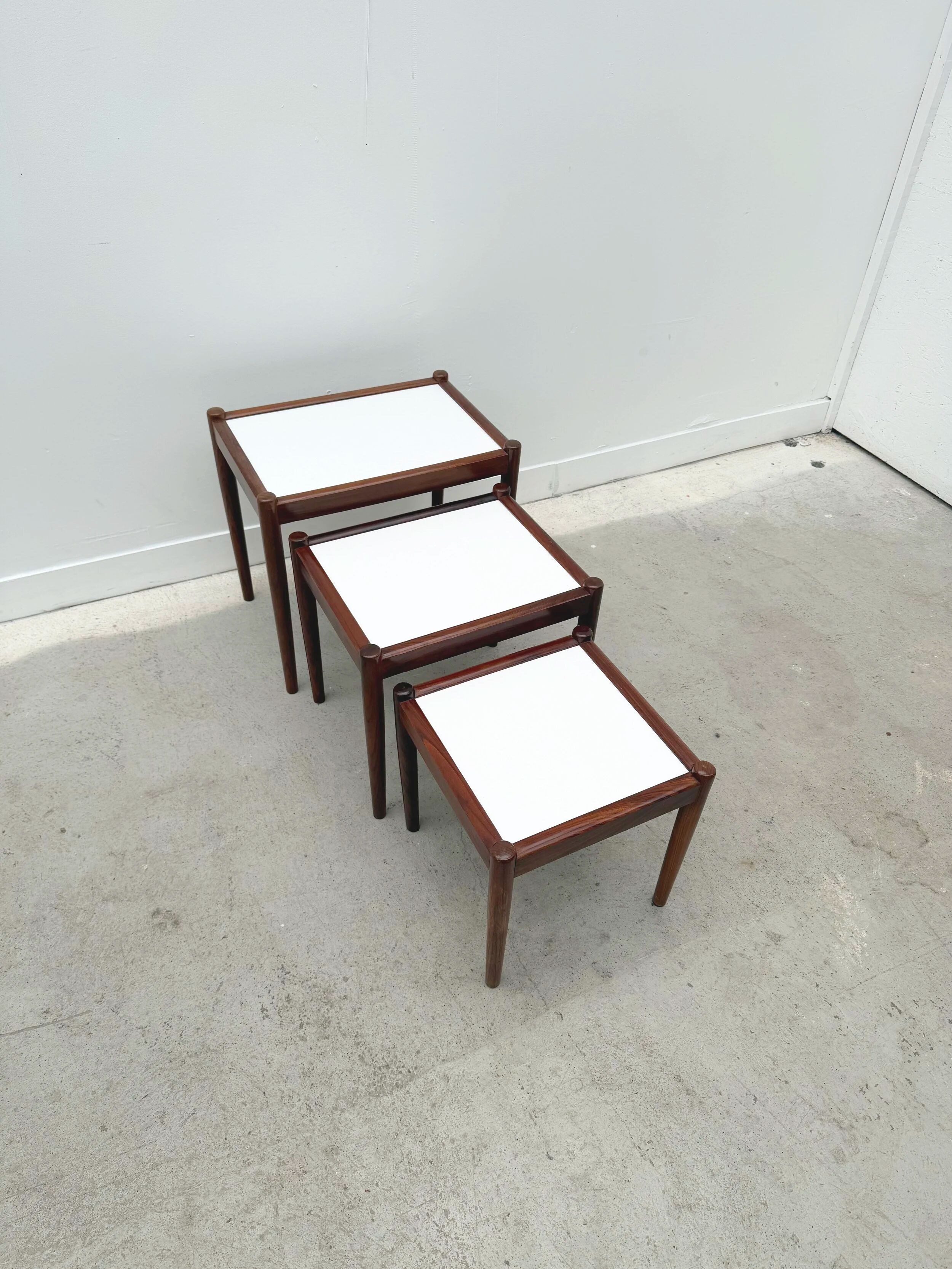 Scandinavian nesting tables in rosewood and formica, 1970.