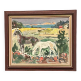 Original Swedish Oil on Canvas – “Landscape with Horses” – Signed – Vintage & Framed – 35 × 26 cm