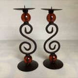 Pair of spiral candlesticks and beads