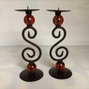 Pair of spiral candlesticks and beads