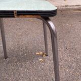 Pair of steel and formica stools, acqua green and steel