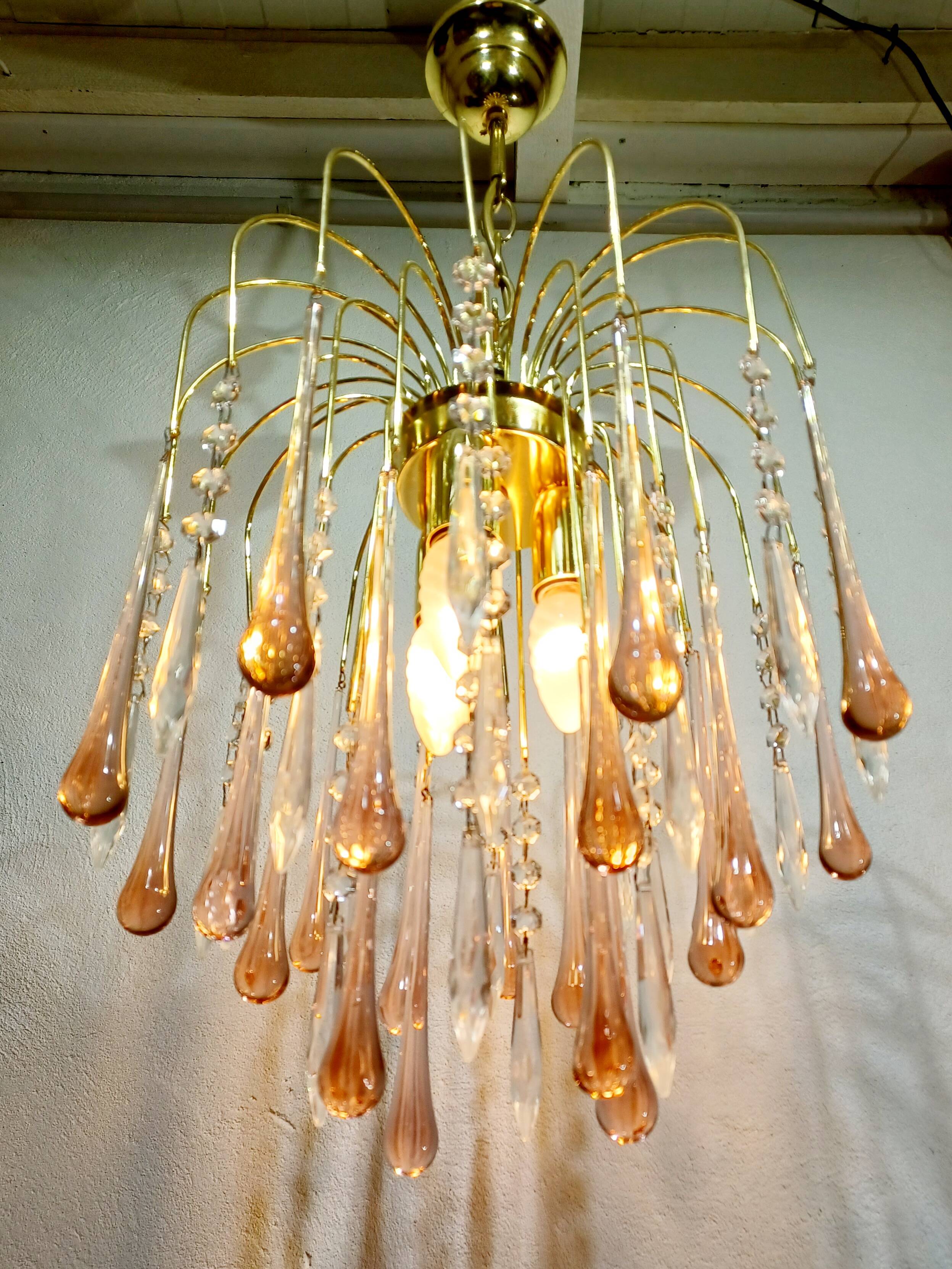 Murano chandelier pink crystal drops