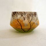 Small Art Nouveau enameled landscape vase/pot