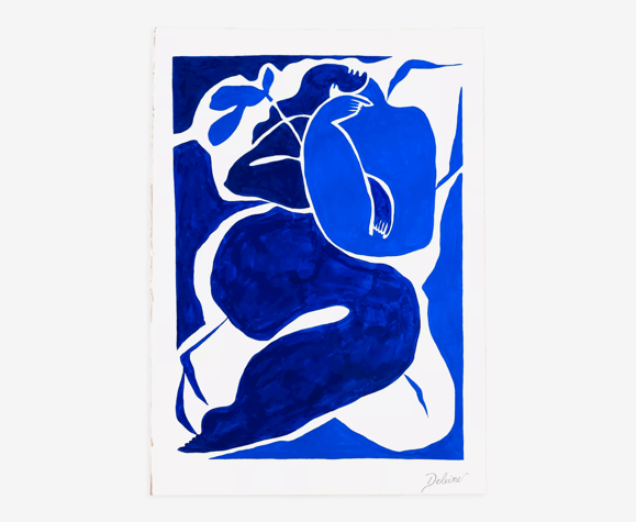 Peinture sur papier "Femme à la chaise longue" en édition limitée par Deleine