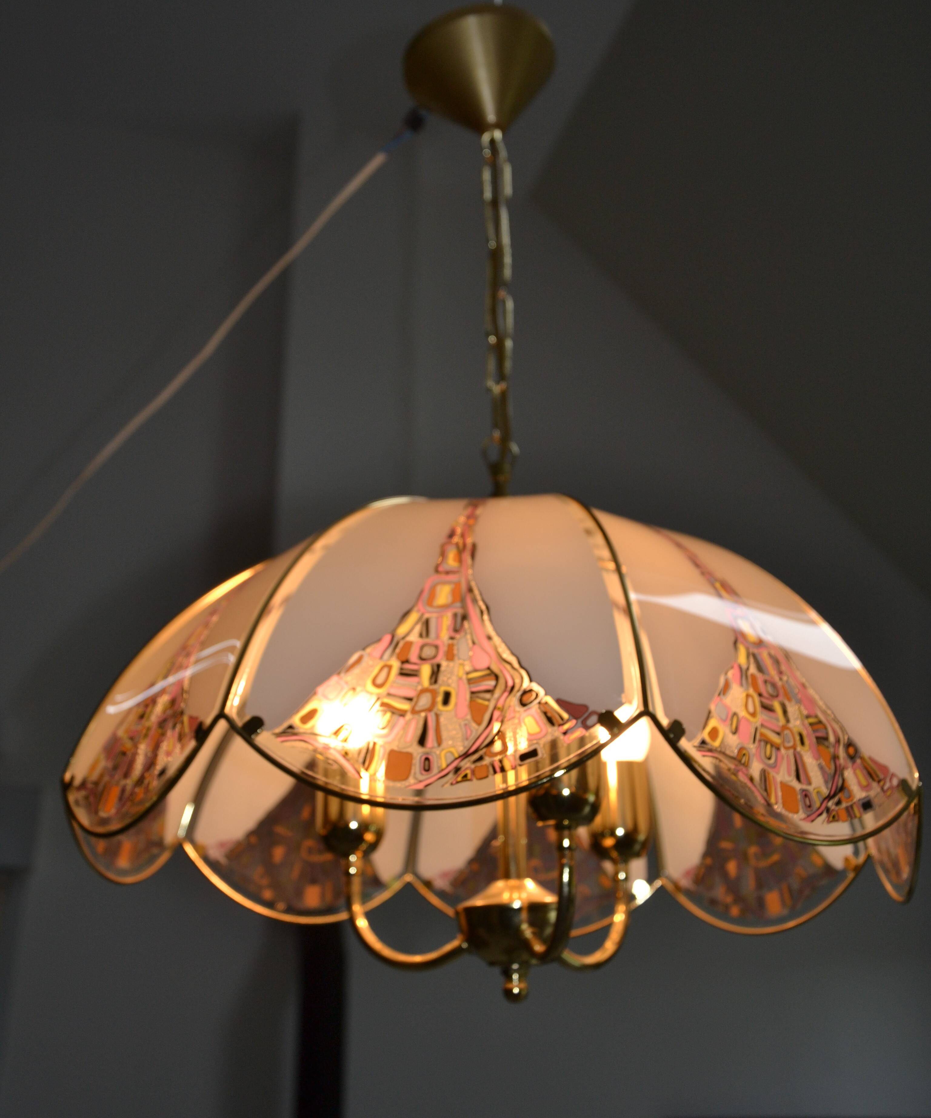 Suspension/lustre verre et laiton des années 80