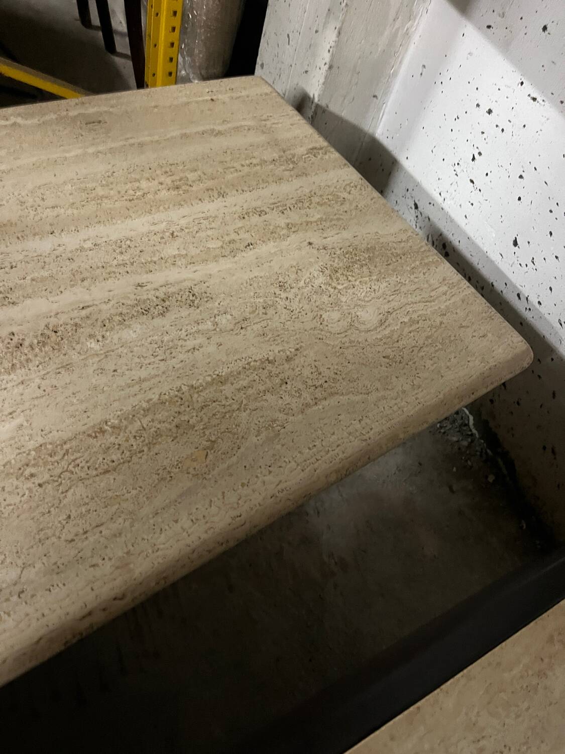 Light beige travertine Italian minimalist coffee table, solid natural stone 1980s