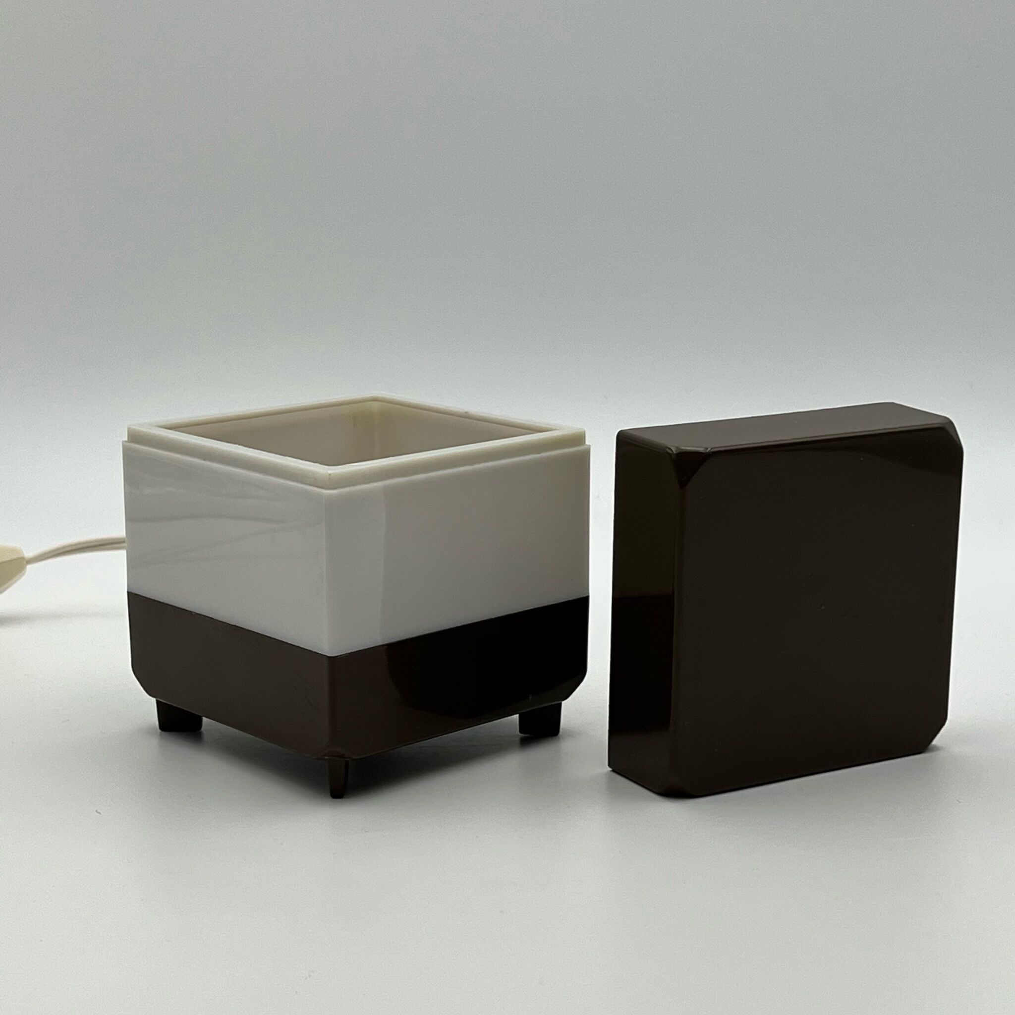 Side table lamp - space age night lamp - plastic cube nostalgic decor