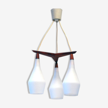 Suspension scandinave en bois et en verre années 1950