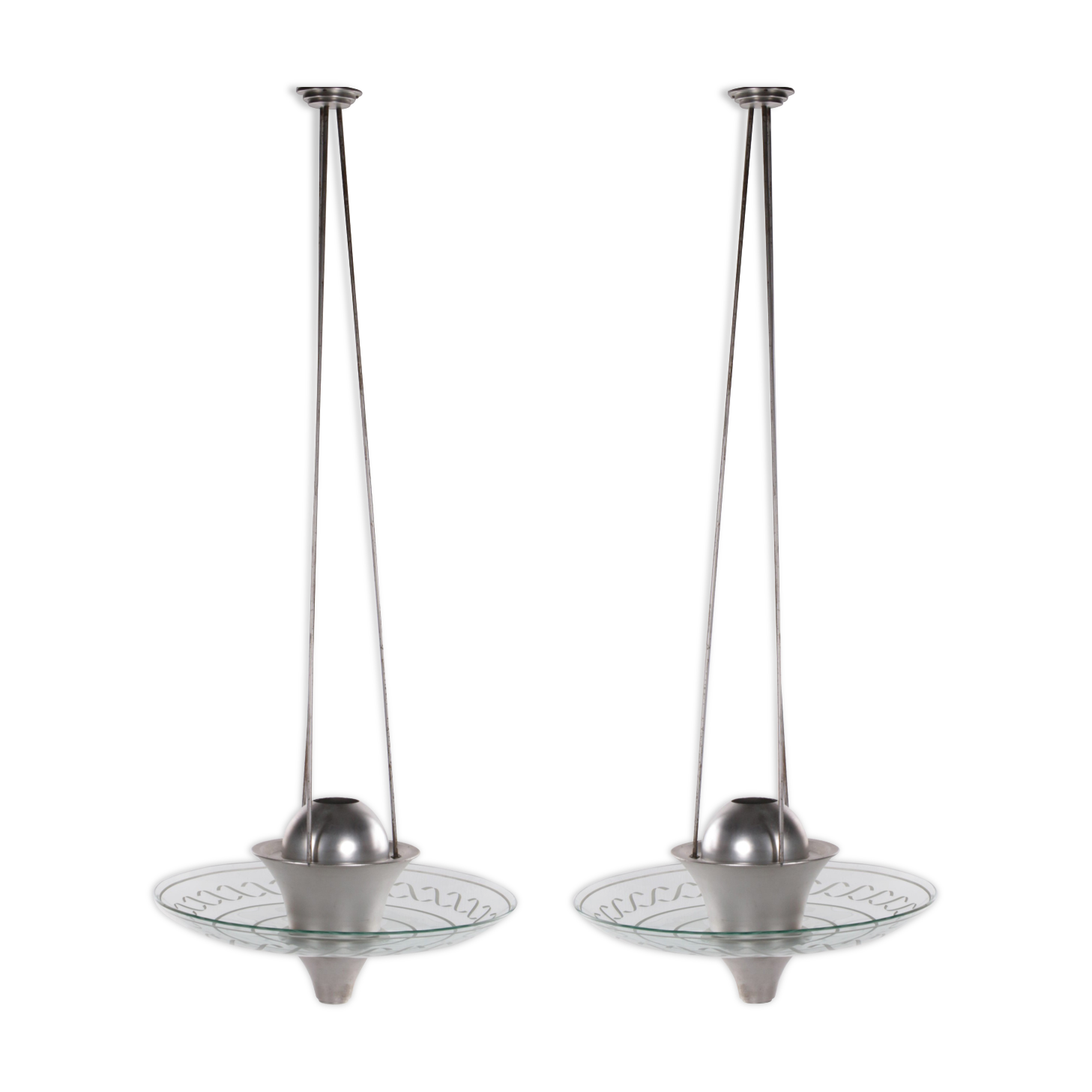 2 Art Deco Hanging lamps with cut glass England 1930
