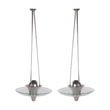 2 Art Deco Hanging lamps with cut glass England 1930