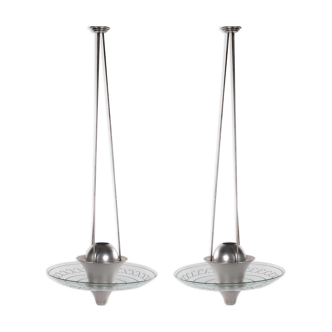2 Art Deco Hanging lamps with cut glass England 1930