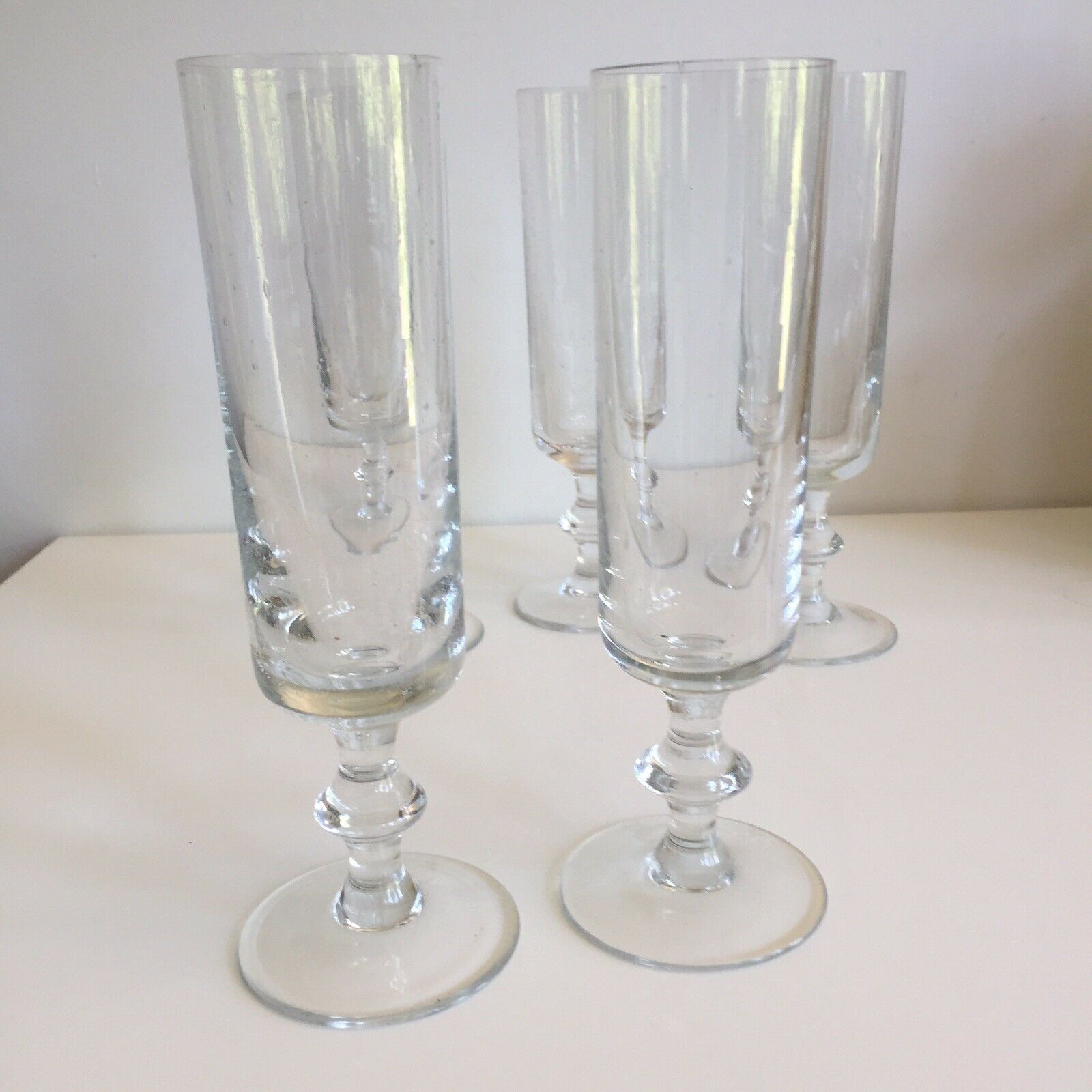 Set 5 bubbling glass champagne flutes in Biot style