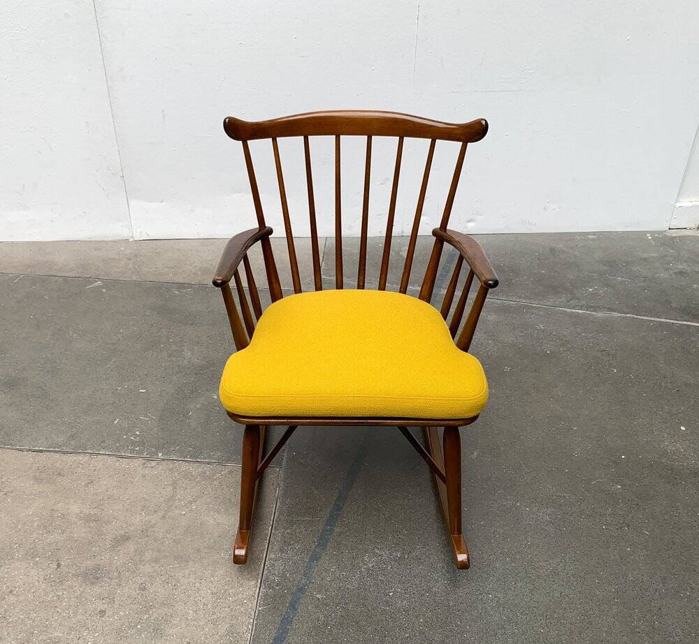 Mid-century rocking chair with new Kvadrat cushion by Børge Mogensen for FDB Møbler, 1960s.