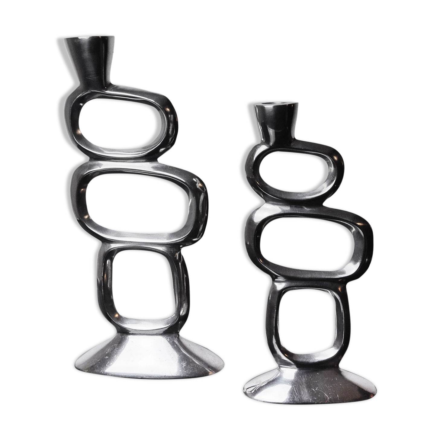 Pair of circle candlesticks by Matthew Hilton, England, 1980