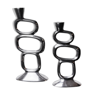 Pair of circle candlesticks by Matthew Hilton, England, 1980