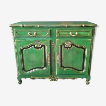 Buffet style Louis XV green and golden cerusé.