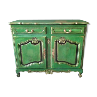 Buffet style Louis XV green and golden cerusé.