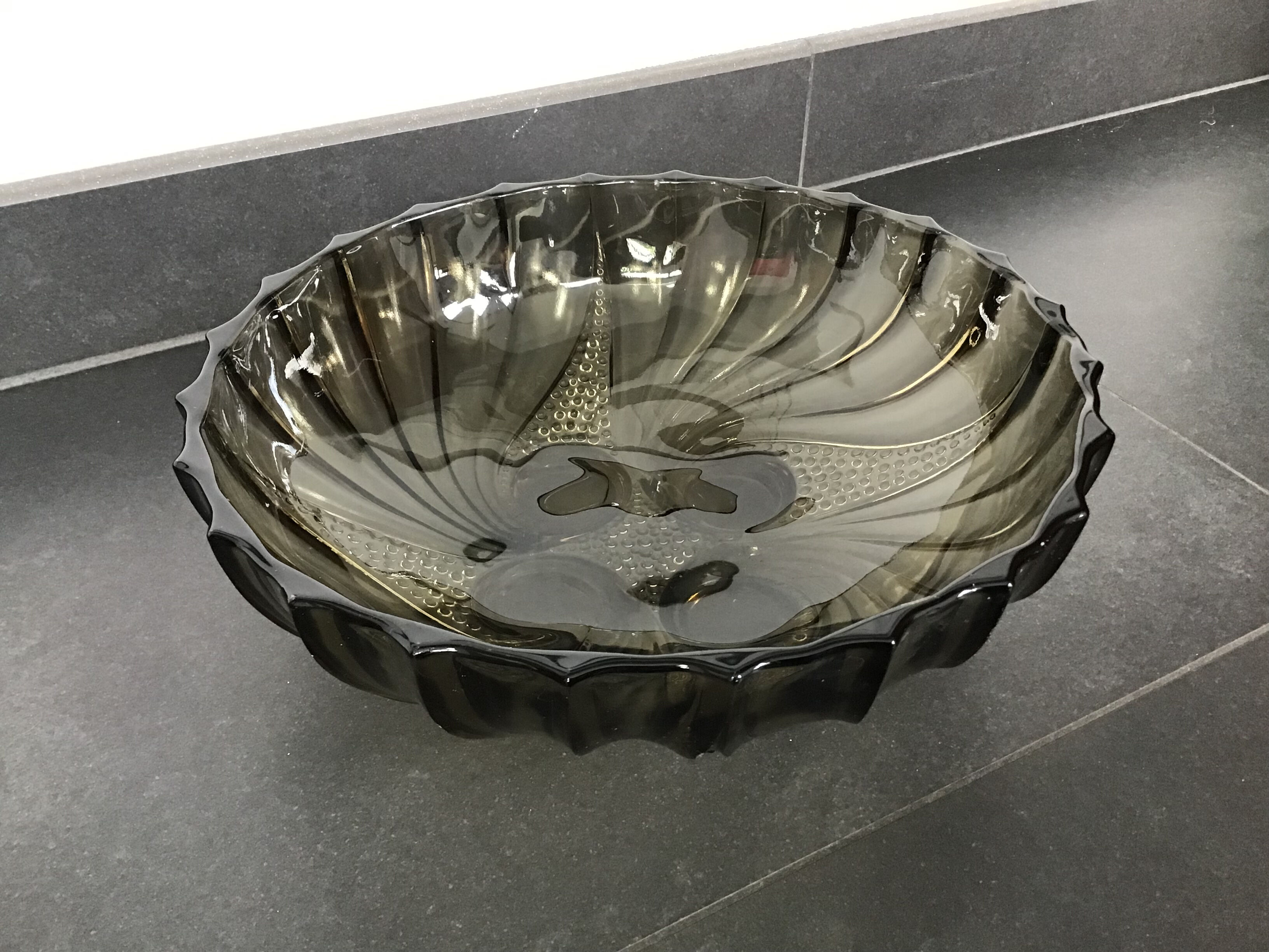 Cup, Art Deco salad bowl in smoked brown glass