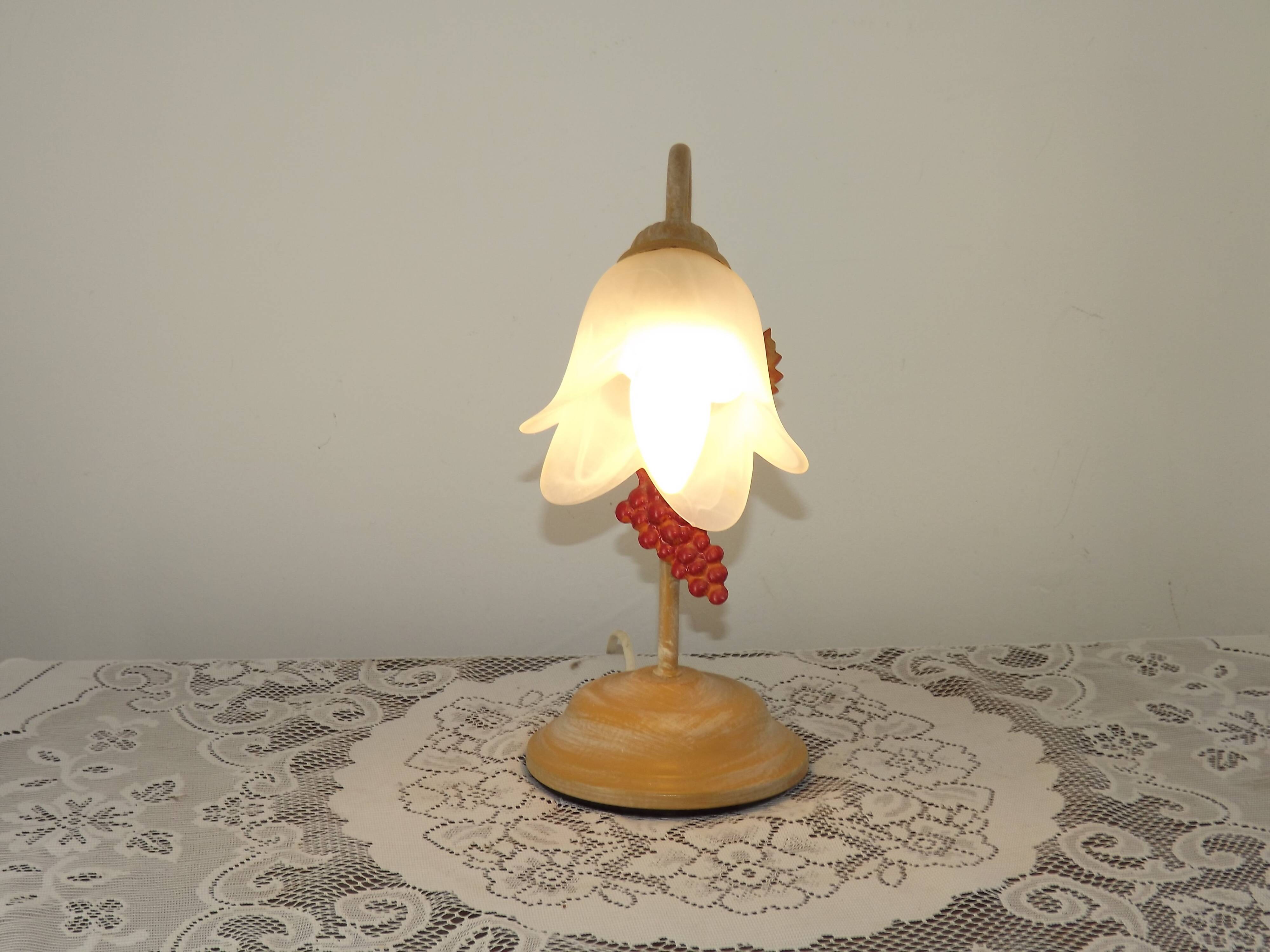 Vintage French Goose Neck Lamp - Grape Detail - Opaque Glass Shade