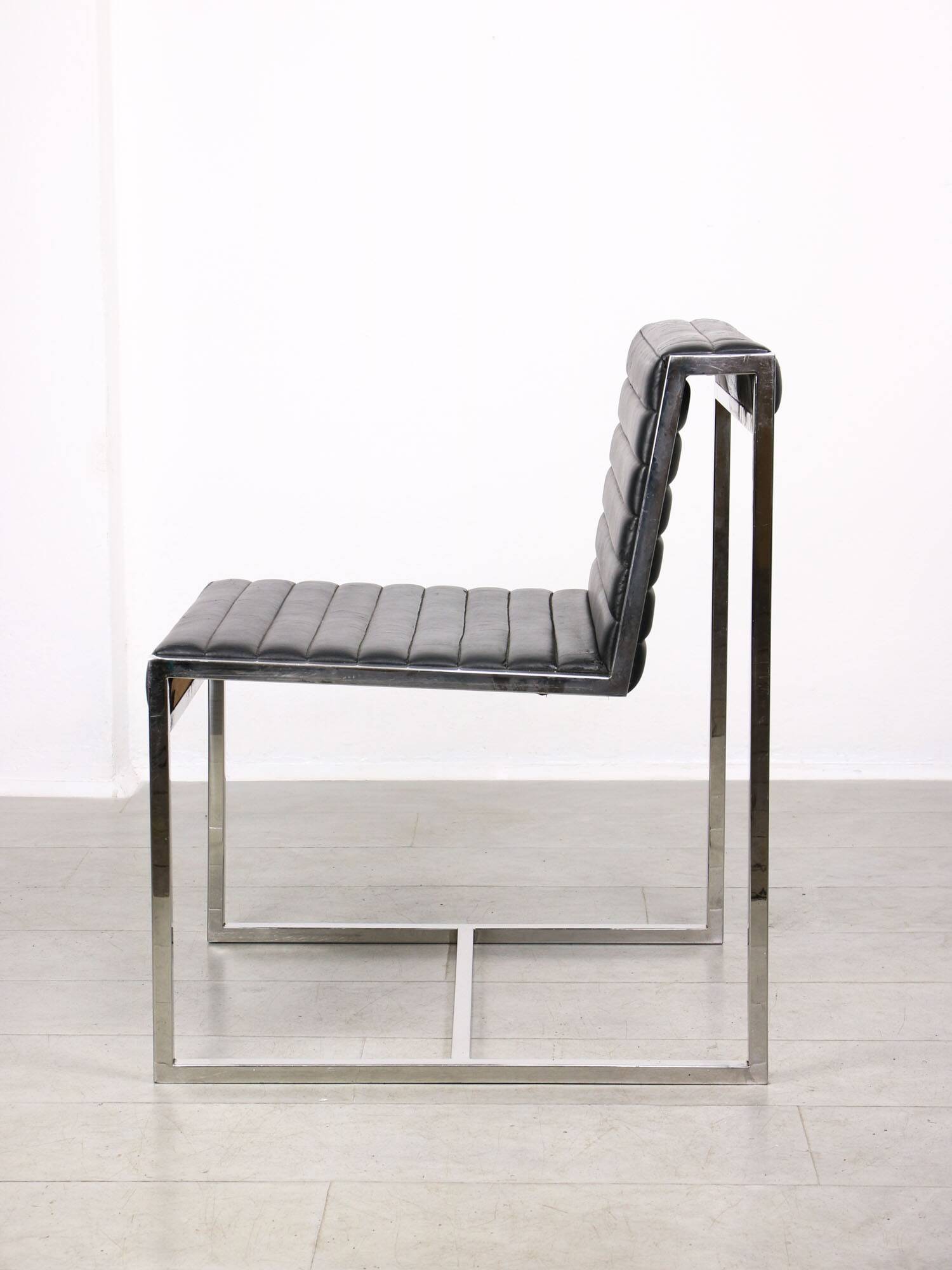 Vintage Bauhaus Black Chair in Chrome and Leatherette