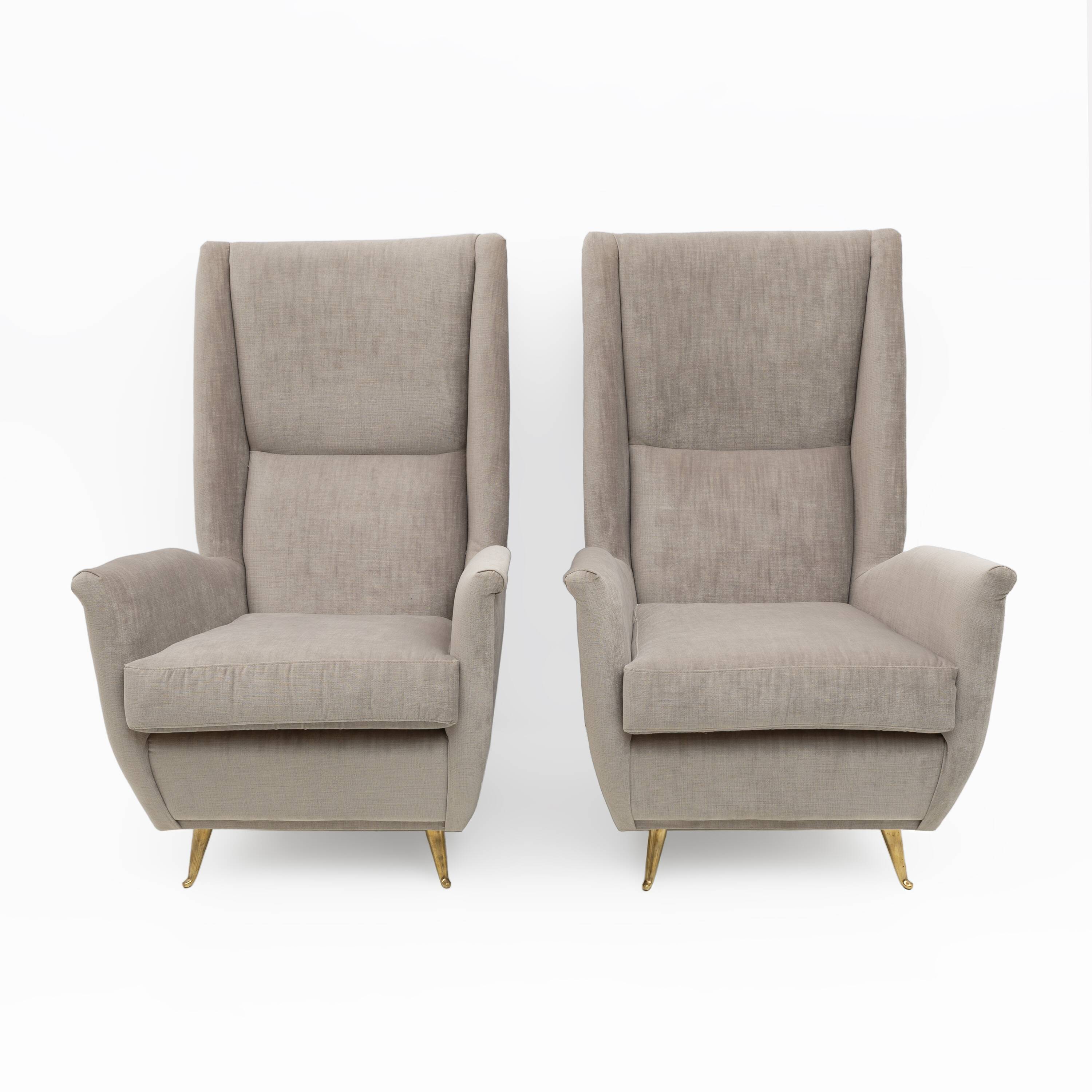 Pair of Mid-Century Modern Velvet High Back Armchairs by Isa, 195