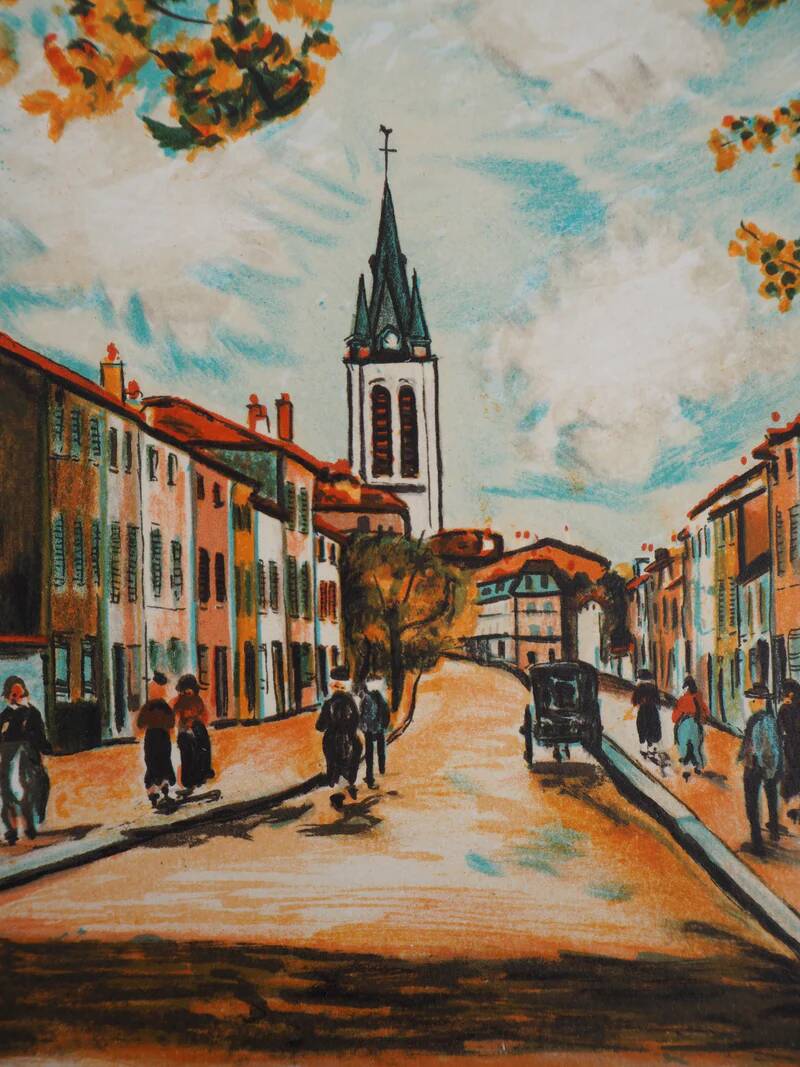 Maurice Utrillo: La Vacheresse, national road to Anse (Rhône), signed lithograph
