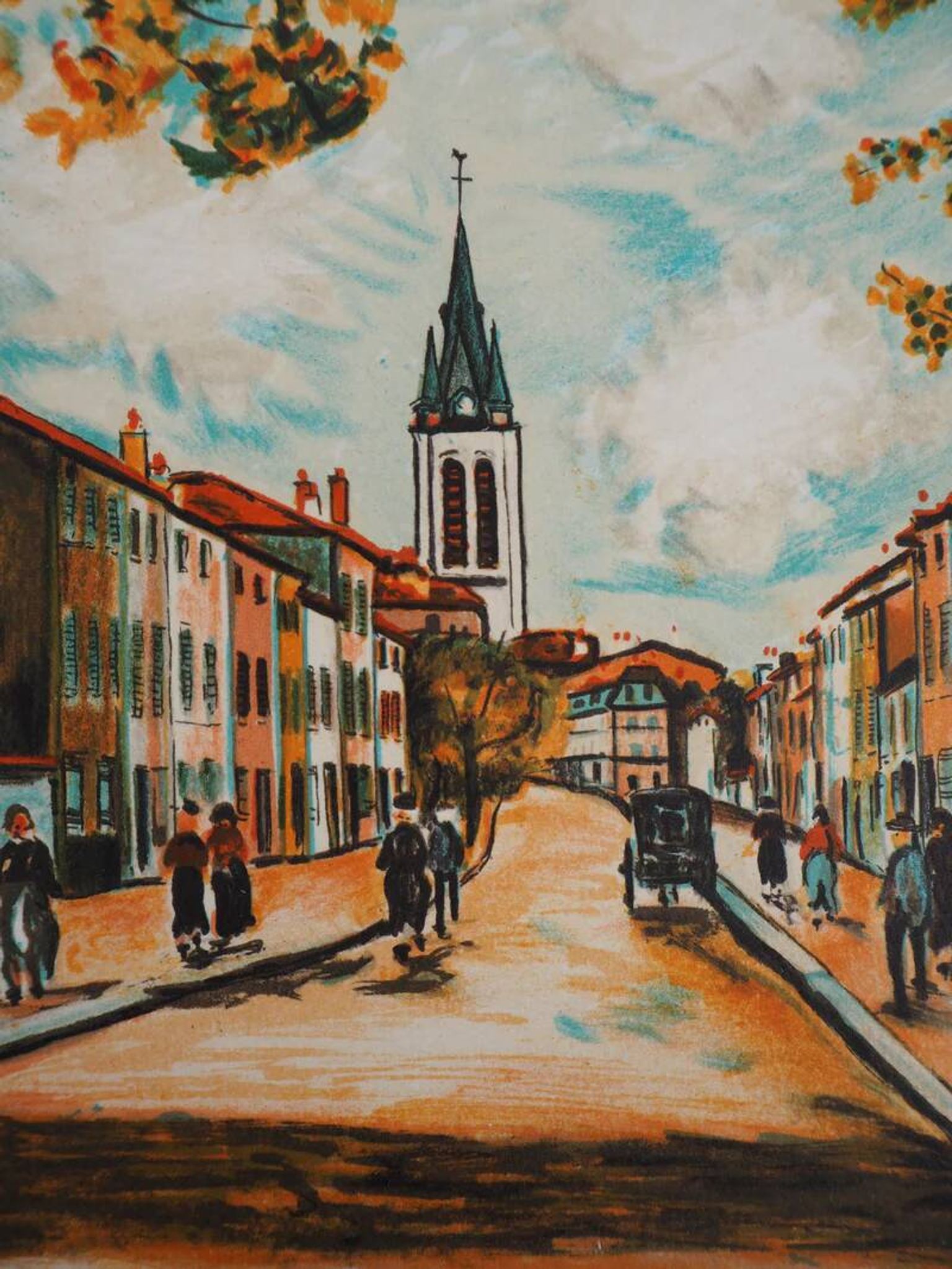 Maurice Utrillo: La Vacheresse, national road to Anse (Rhône), signed lithograph