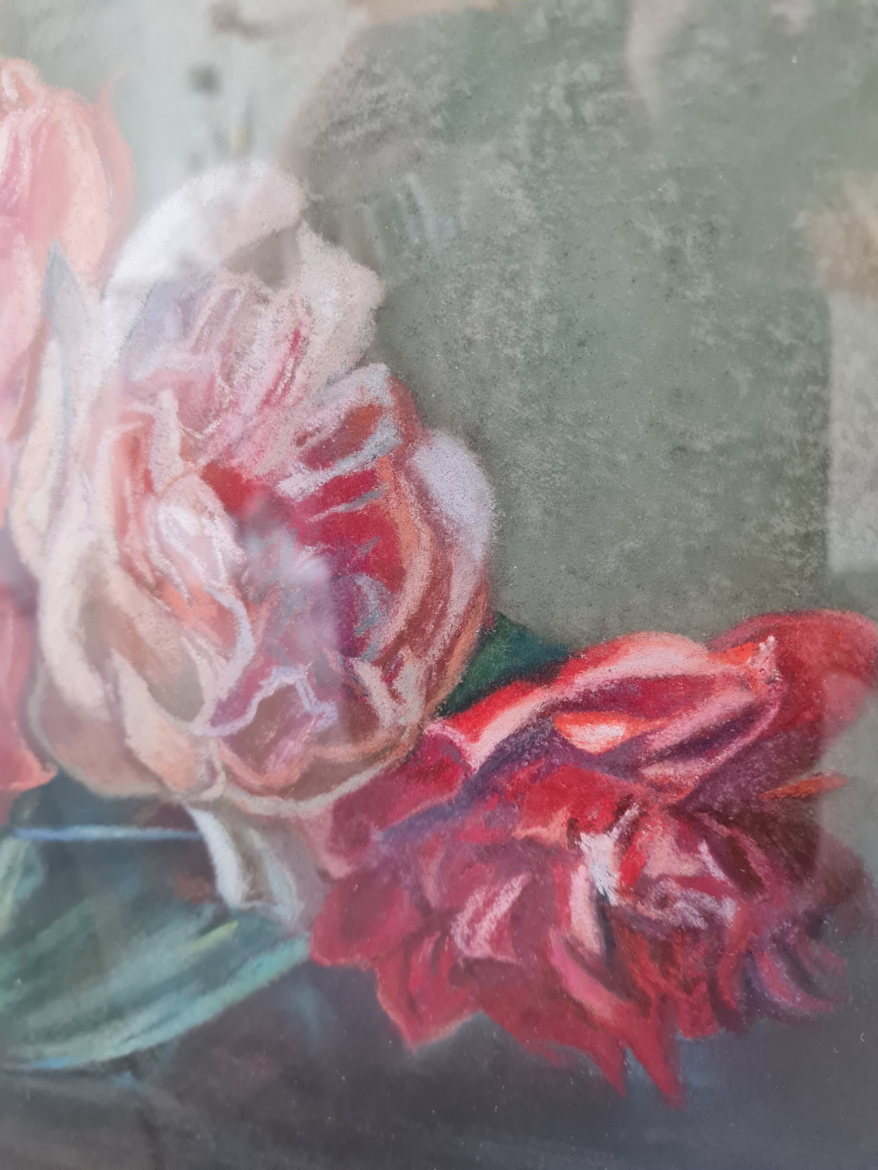 Pastel painting cut of peonies