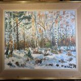 Antique painting, landscape under the snow, signed Fallet 1967